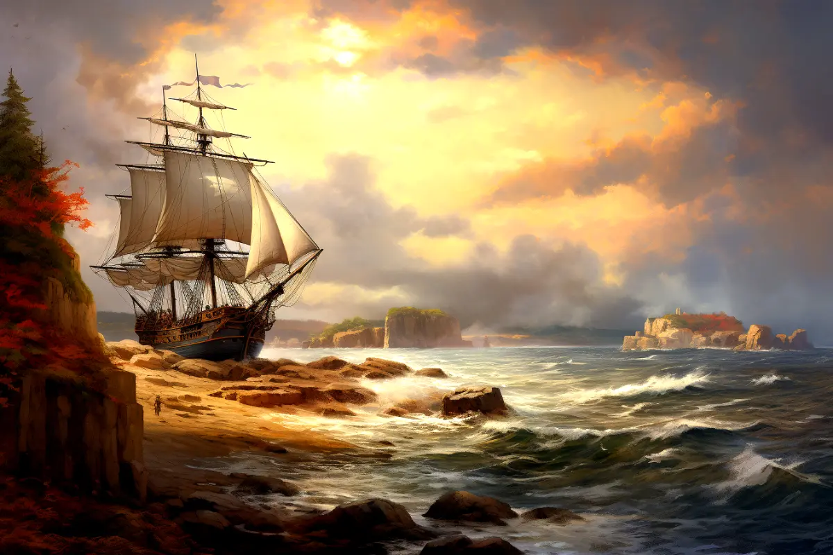 Mayflower Pilgrims Land At Plymouth Rock.