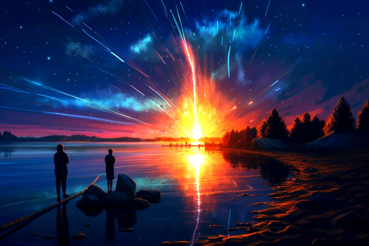 Meteor explodes over the mediterranean sea.