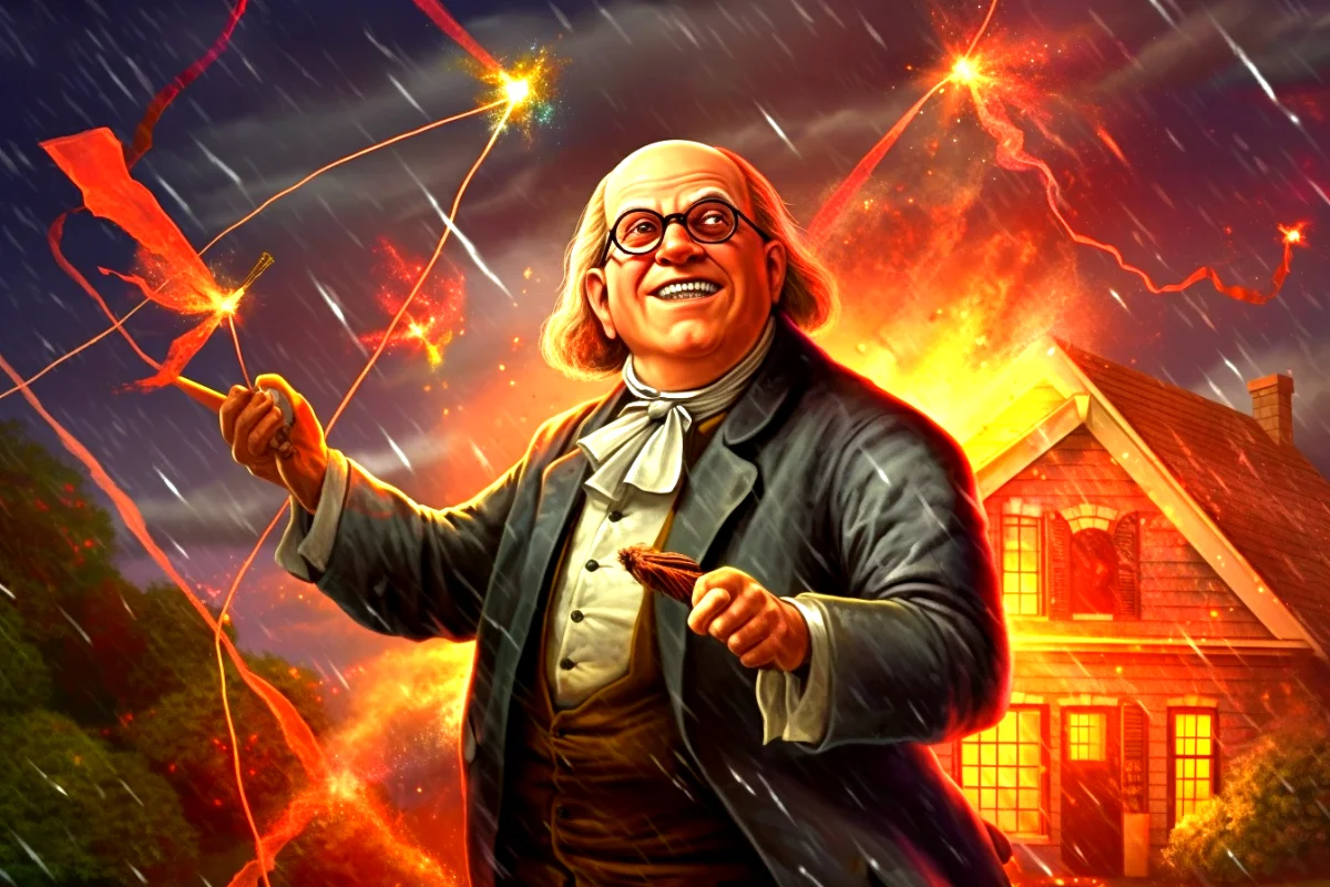 Ben franklins lightning conductor kite experiment.