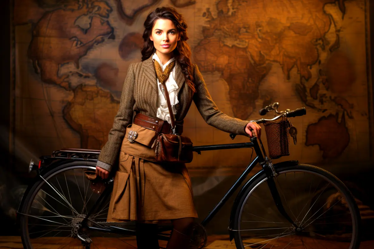Annie londonderry rides bicycle around world.