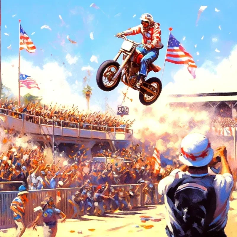 Evel Knievel's Daring 16 Car Leap: A Legend in Motion 🚀🏍️