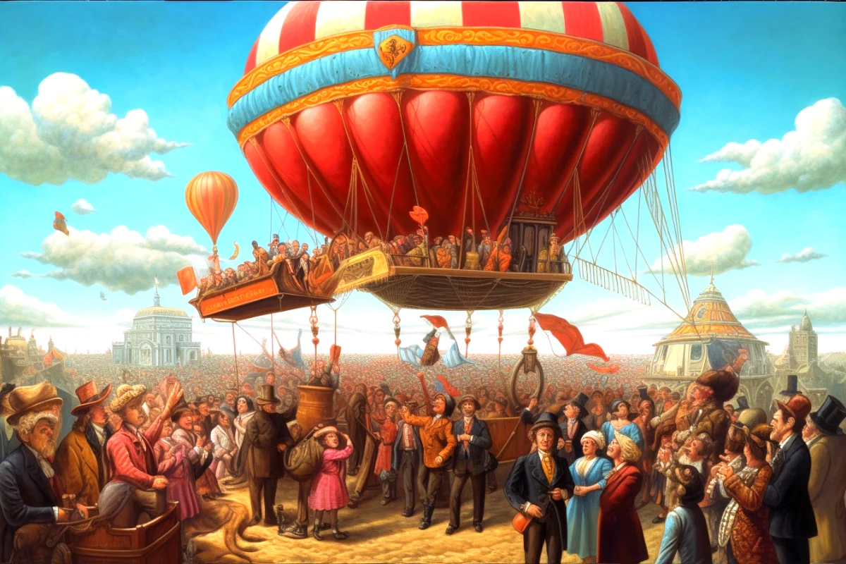 Montgolfier brothers first public hot air balloon flight.